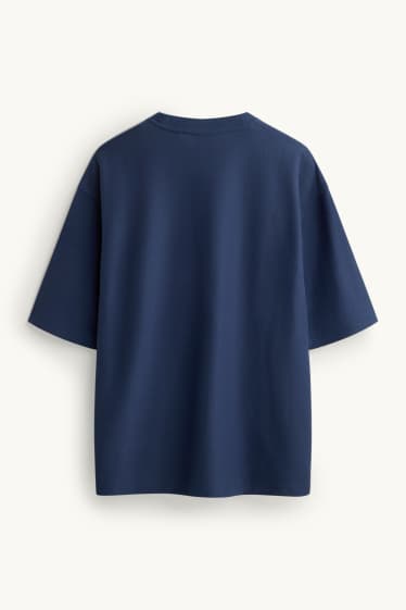 Pánské - Tričko - oversized fit - strukturované - tmavomodrá