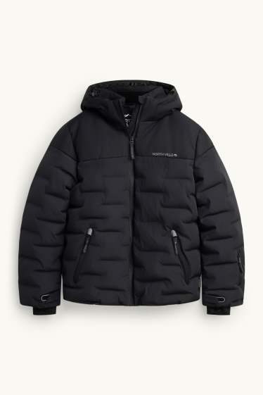 Enfants garçons - Veste de ski avec capuche - doublée - finition déperlante - noir