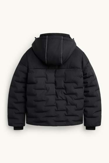 Enfants garçons - Veste de ski avec capuche - doublée - finition déperlante - noir