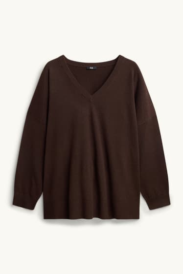 Women - V-neck jumper - dark brown