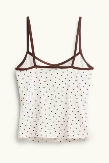 Femei - Top crop - cu buline - maro / alb-crem