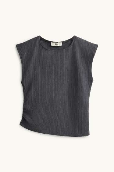 Enfants filles - Ensemble - haut et pantalon en jersey - 2 pièces - finition texturée - gris foncé