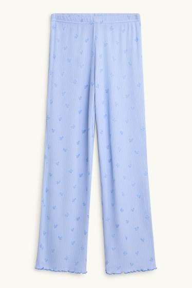 Copii - Fete - Floare - pijama - reiat - 2 piese - albastru deschis
