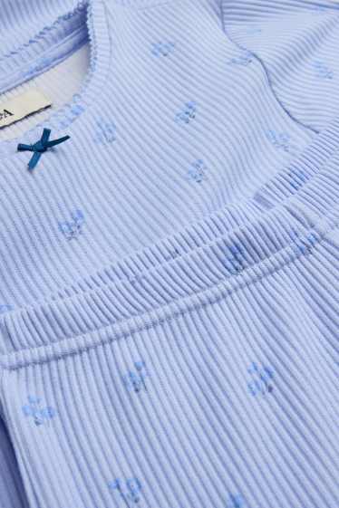 Copii - Fete - Floare - pijama - reiat - 2 piese - albastru deschis