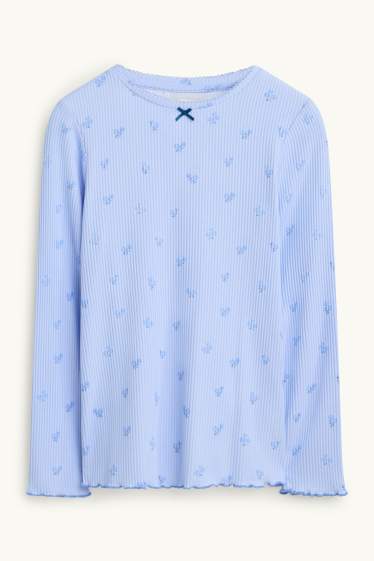 Copii - Fete - Floare - pijama - reiat - 2 piese - albastru deschis