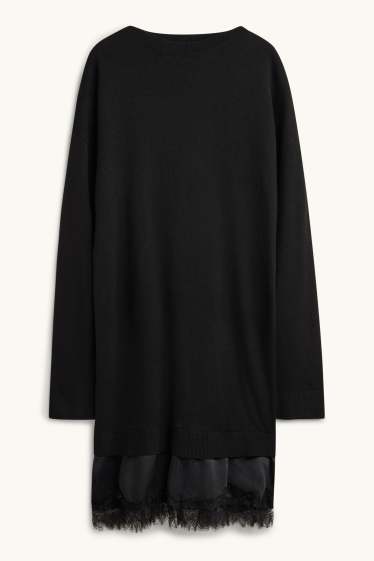 Femmes - Robe en maille - look 2-en-1 - noir