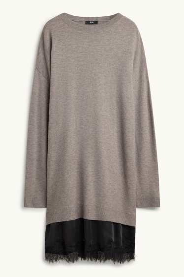 Femei - Rochie din tricot - aspect 2 în 1 - gri / negru