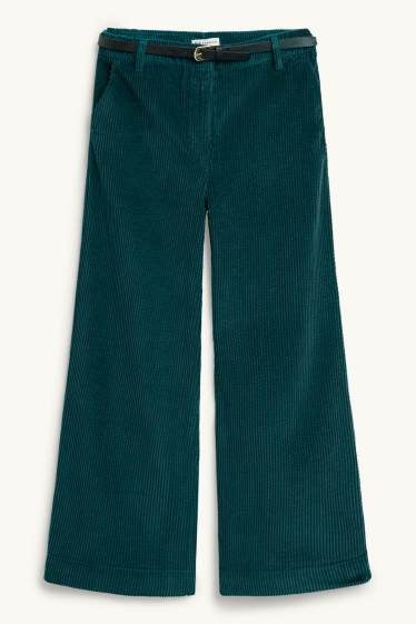 Enfants filles - Pantalon en velours côtelé avec ceinture - bleu pétrole