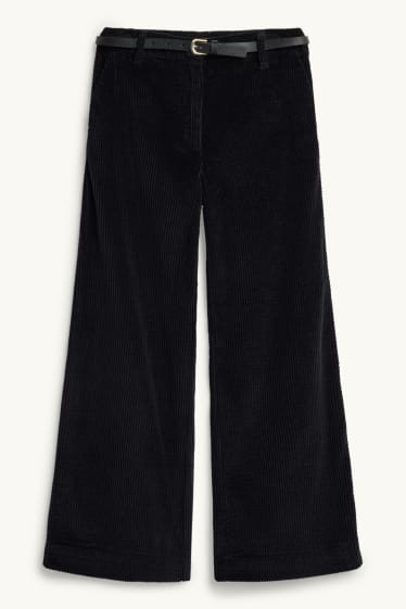 Kinder Mädchen - Cordhose mit Gürtel - schwarz
