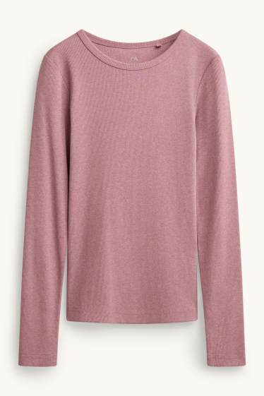 Femmes - Haut à manches longues - slim fit - finition côtelée - rose tendre