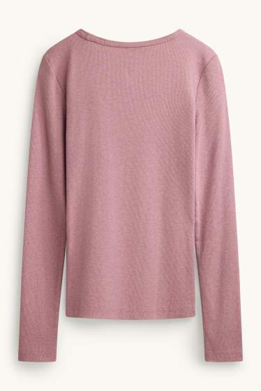 Femmes - Haut à manches longues - slim fit - finition côtelée - rose tendre