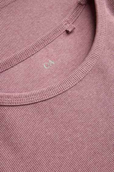 Femmes - Haut à manches longues - slim fit - finition côtelée - rose tendre