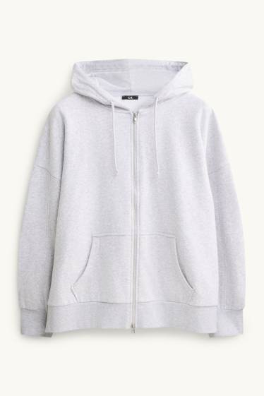 Damen - Sweatjacke mit Kapuze - hellgrau-melange