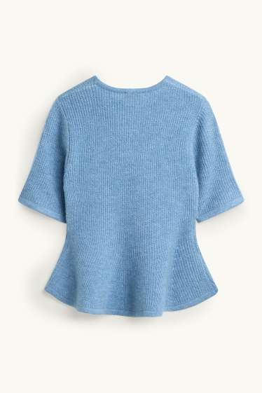 Damen - Strickpullover - kurzarm - gerippt - hellblau
