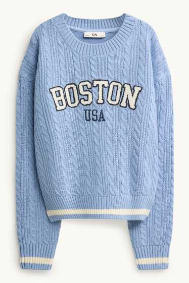 Bambine - Boston - maglione - motivo a treccia - azzurro