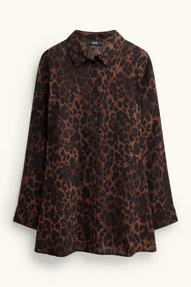 Damen - Bluse - Leo-Print - dunkelbraun