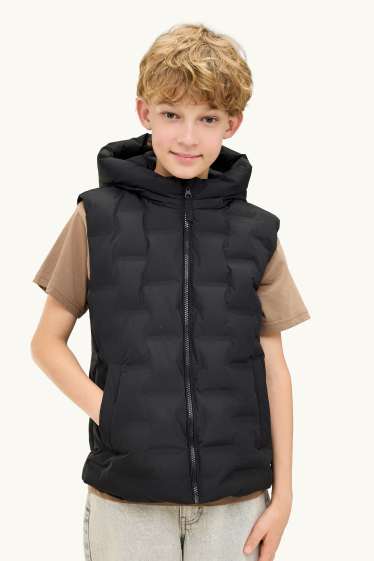 Bambini - Giubbino trapuntato con cappuccio - idrorepellente - nero