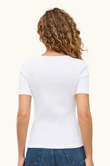 Dames - T-shirt - slim fit - ribstof - wit