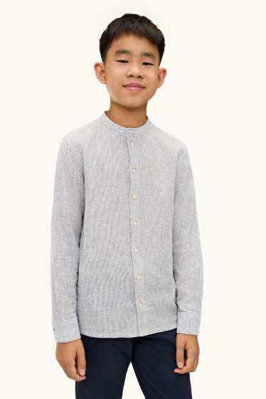 Bambini - Camicia - misto lino - a righe - grigio chiaro