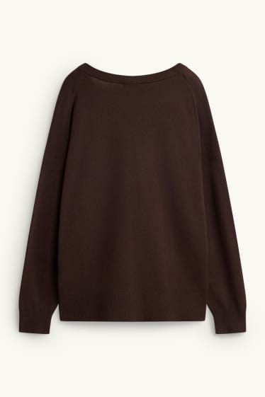 Women - V-neck jumper - dark brown