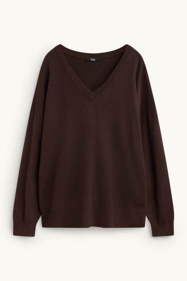 Women - V-neck jumper - dark brown