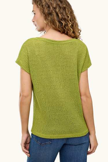 Women - Knitted T-shirt - relaxed fit - textured - light green