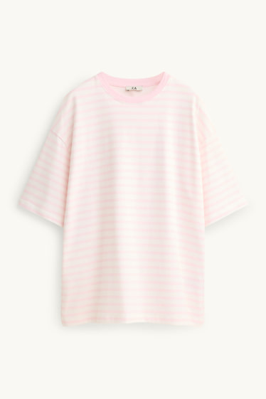 Femei - Tricou - supradimensionat - cu dungi - alb / roz