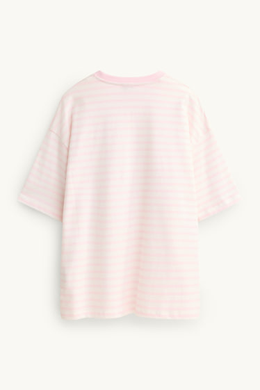 Femei - Tricou - supradimensionat - cu dungi - alb / roz
