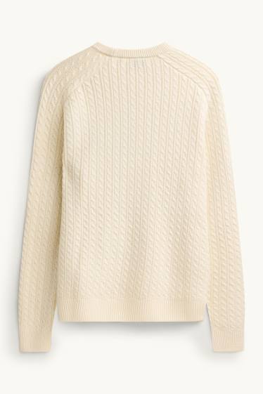 Herren - Pullover - Zopfmuster - cremeweiss