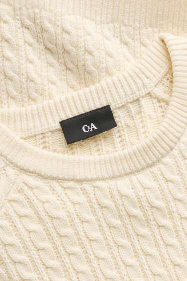 Herren - Pullover - Zopfmuster - cremeweiss