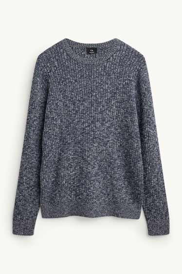 Hommes - Pull - finition côtelée - gris chiné