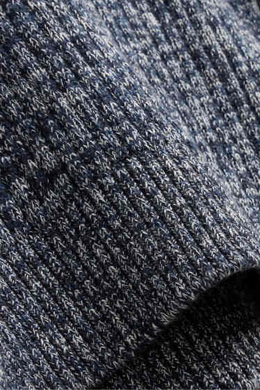 Hommes - Pull - finition côtelée - gris chiné