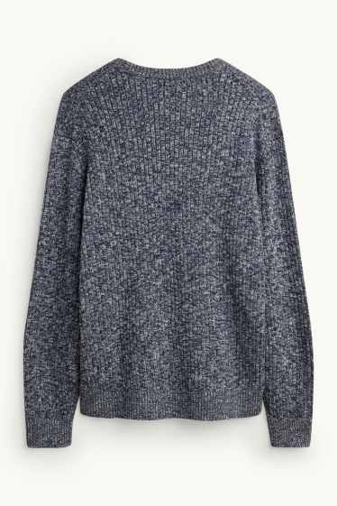 Hommes - Pull - finition côtelée - gris chiné