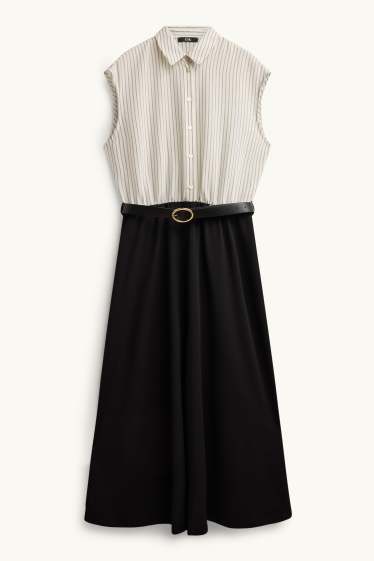 Women - Fit & flare dress with belt - white / black