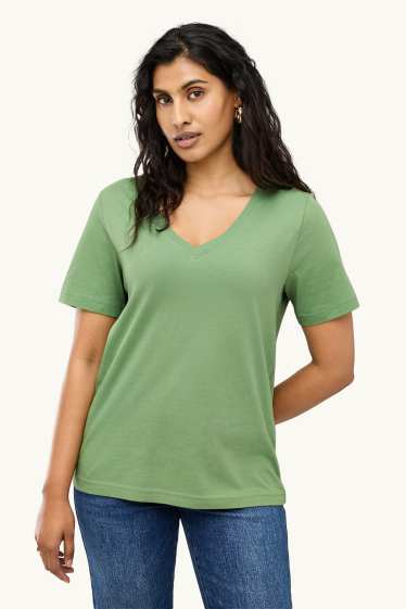 Dames - T-shirt met V-hals - regular fit - groen