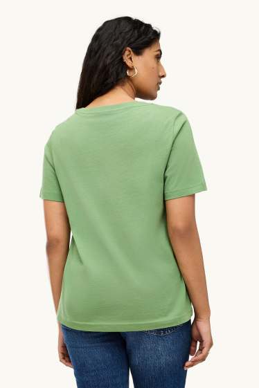 Dames - T-shirt met V-hals - regular fit - groen
