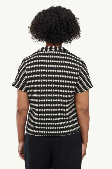 Femei - Cardigan tricotat - cu dungi - negru / alb