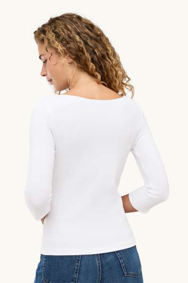 Femei - Tricou cu mânecă lungă - slim fit - reiat - alb