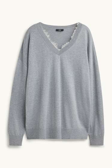 Femmes - Pull avec encolure en V - gris