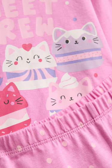 Kinderen: meisjes - Poes - pyjama - 2-delig - fuchsiarood