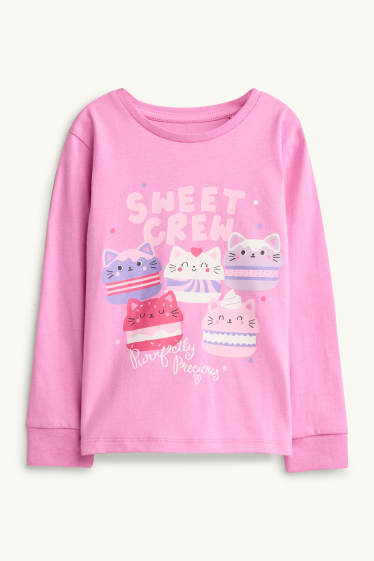 Kinderen: meisjes - Poes - pyjama - 2-delig - fuchsiarood
