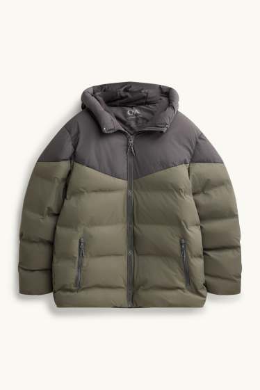 Kinder Buben - Steppjacke mit Kapuze - gefüttert - wasserabweisend - grau / dunkelgrün