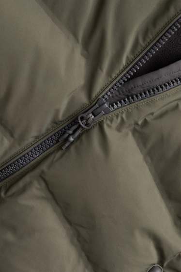 Kinder Buben - Steppjacke mit Kapuze - gefüttert - wasserabweisend - grau / dunkelgrün