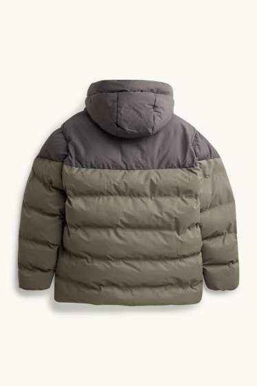 Kinder Buben - Steppjacke mit Kapuze - gefüttert - wasserabweisend - grau / dunkelgrün