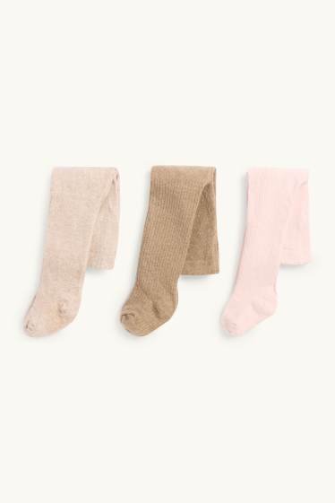 Baby: meisjes - Set van 3 - babymaillot - ribstof - roze / beige