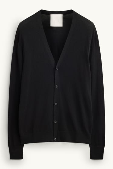 Bărbați - Cardigan tricotat din lână merinos - negru