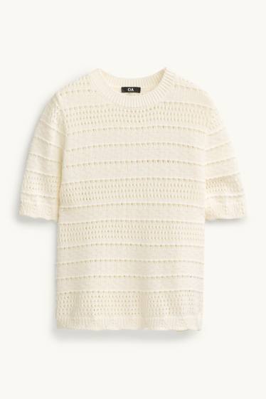 Damen - Strickpullover - kurzarm - cremeweiß