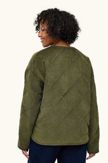 Damen - Cord-Steppjacke - dunkelgrün