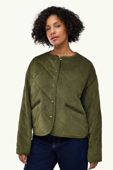 Damen - Cord-Steppjacke - dunkelgrün