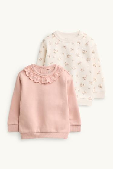 Baby Mädchen - Multipack 2er - Blümchen - Baby-Sweatshirt - rosa / beige